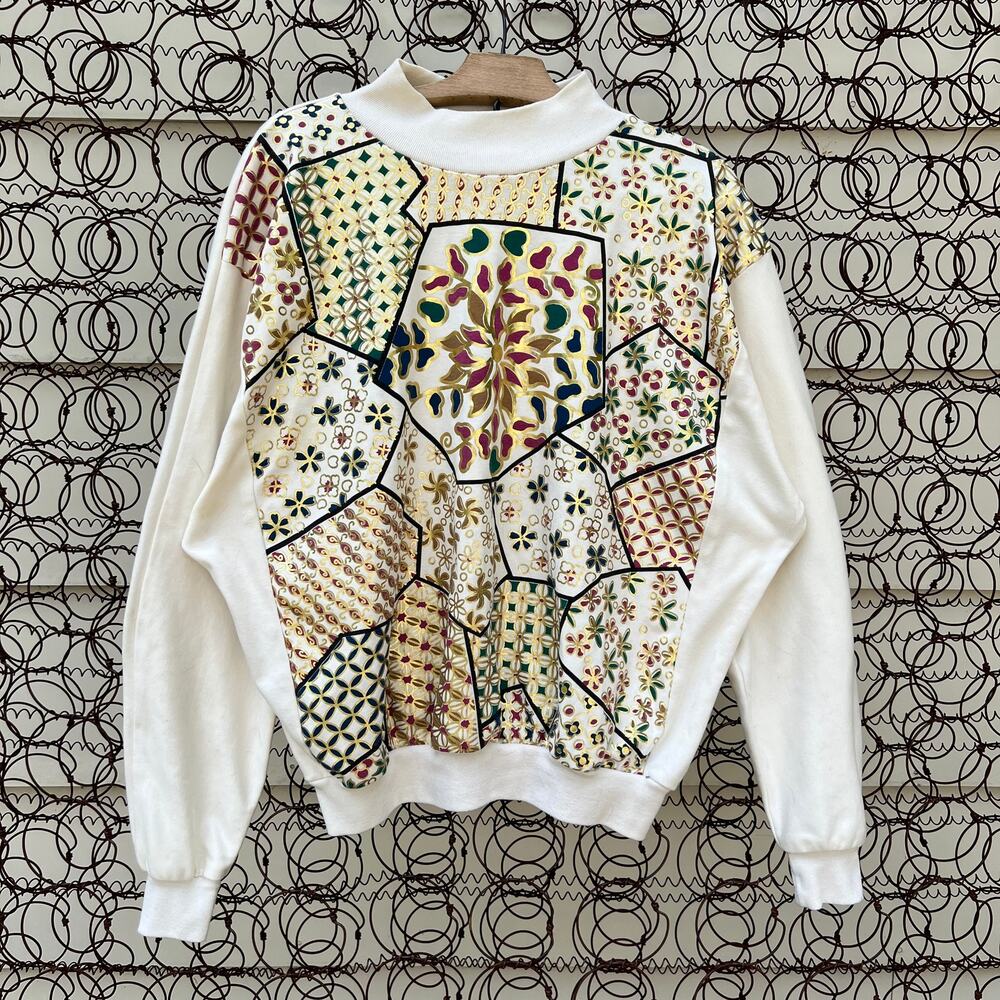 Teddi Sport mod art deco print patchwork granny sweatshirt